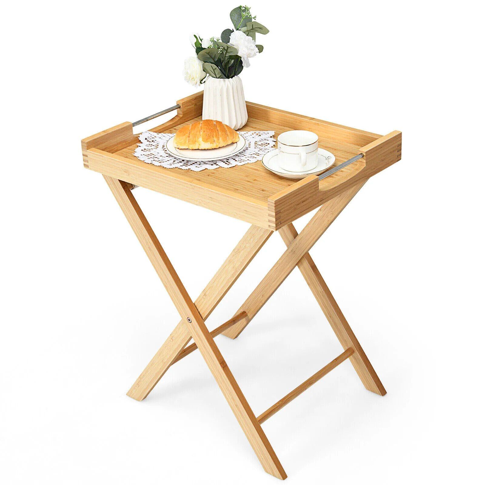 Versatile Bamboo TV Tray and Snack Side Table Folding Side Table with Detachable Tray